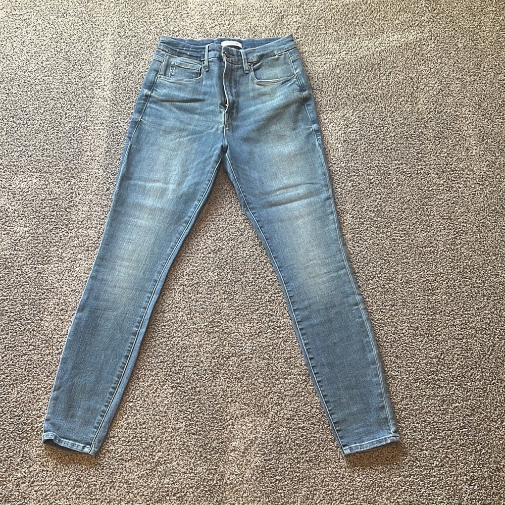Good American, Good Waist Ripped High Waist Skinny Jeans size 8/29 (Blue 195)